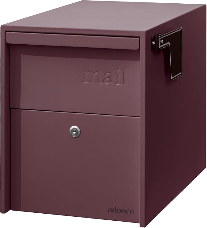 Adoorn Lockable Post Mount Mailboxes for Outside - Large Anti-Theft Locking Mailbox for Packages and Letters - Weatherproof Construction - Durable Steel - 15.5" H x 12" W x 18.5" D - Malbec