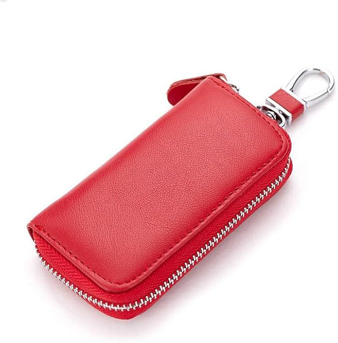 WESTONETEK Unisex Mens Womens Premium Leather Car Key Holder Bag Keychain Case Wallet with 6 Hooks Zipper Closure