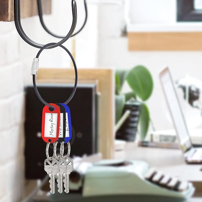 CooBigo 20Pack 10" Large Wire Key Chain Rings Big Cable Keychain 2mm Stainless Steel Wire Luggage Tag Loops Car Keyrings Women Bracelets Beads (Black, Metal)