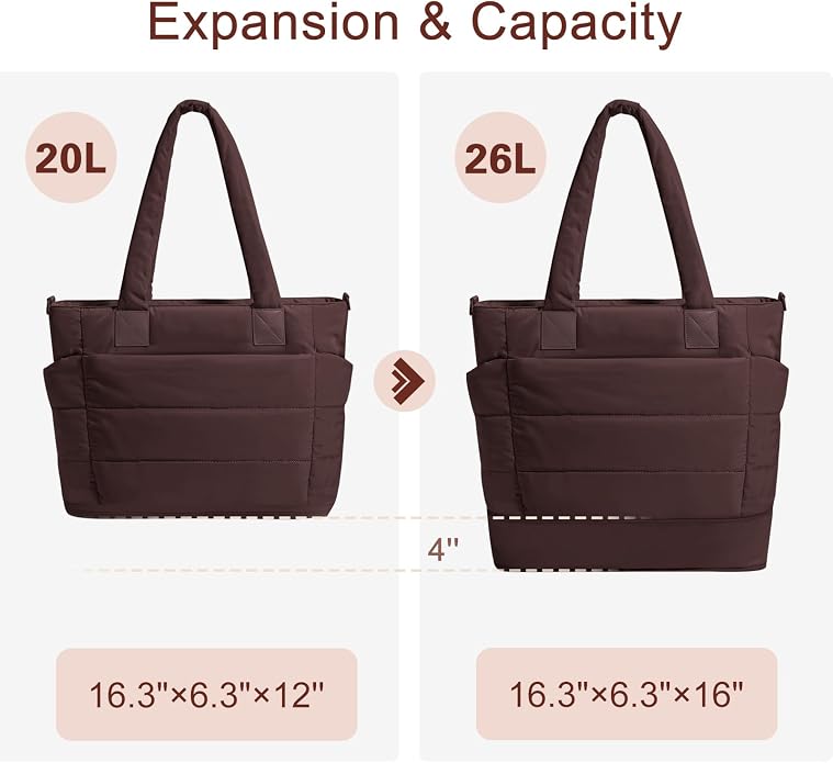 Puffer Tote Bag for Women Quilted Nurse Bag Lightweight Work Bag for Teacher Travel Handbag with Multiple Pockets