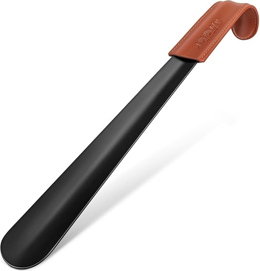 NINEMAX Shoe Horn Long Handle for Seniors Men Women, Metal Long Shoehorn for Boots, Shoe Spoon Helper 16.5''