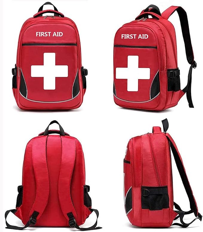 First Aid Bag Empty Red Emergency First Responder Trauma Multi-Pocket Traveling Field Trips Camping Essentials (Red, Pack of 2)