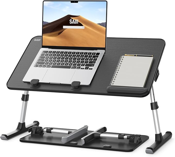 Laptop Desk for Bed, SAIJI Lap Desks Bed Trays for Eating Writing | 5 Heights, 4 Angles, Stable Folding Table for Bed Sofa Desk, Suitable for Laptops up to 17 Inches (60 x 33 cm Black)