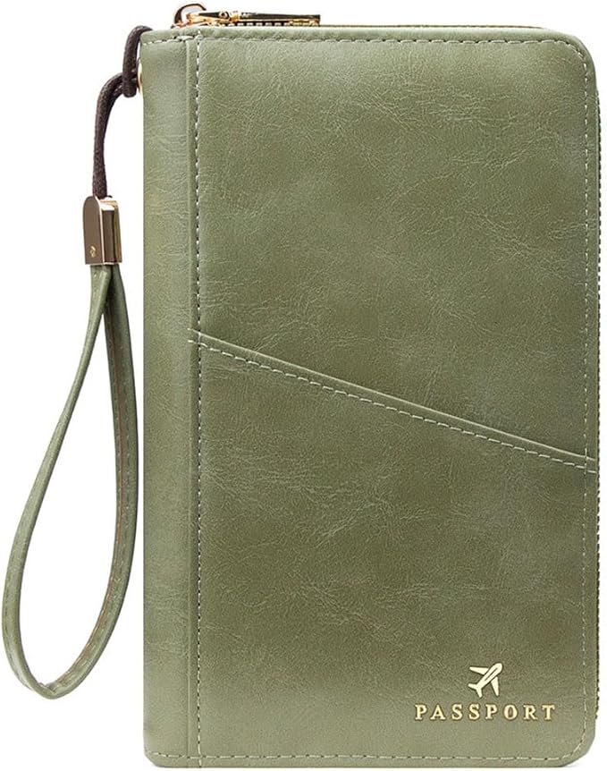 Family Passport Holder for Travel Women and Men RFID Passport Holder with Zipper Passport Case Passport cover Passport Wallet Travel Essentials and Accessories(1-2, Olive)