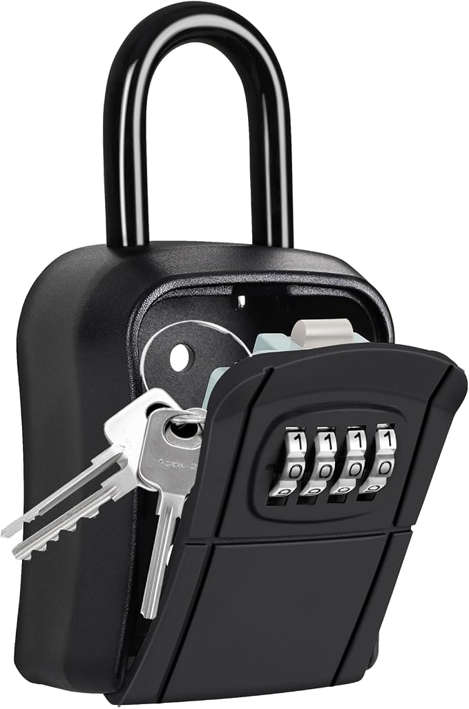 Portable Key Lock Box,Key Holder Safe Security Lock Box for Indoor, Outdoor, Garage, Garden, Store (1, Black)