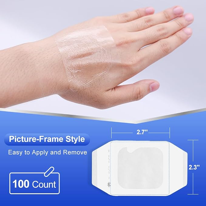 Niceful 100 Count Transparent Film Dressing 2.3'' x 2.7'', Waterproof Bandages Post Surgical for Wound Cover Shower, Clear Bandage