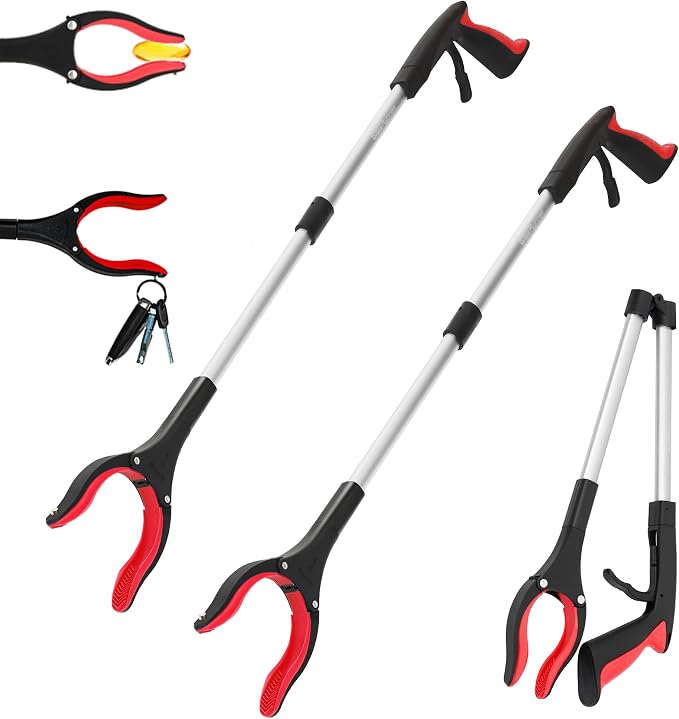 Grabber Reacher Tool - 2 Pack 32” Reacher Grabber Tool with Strong Magnetic and Swivel Head - Heavy Duty Pick Up Stick Grabbers for Seniors, Trash, Surgery Recovery Must Haves Gifts(Red)