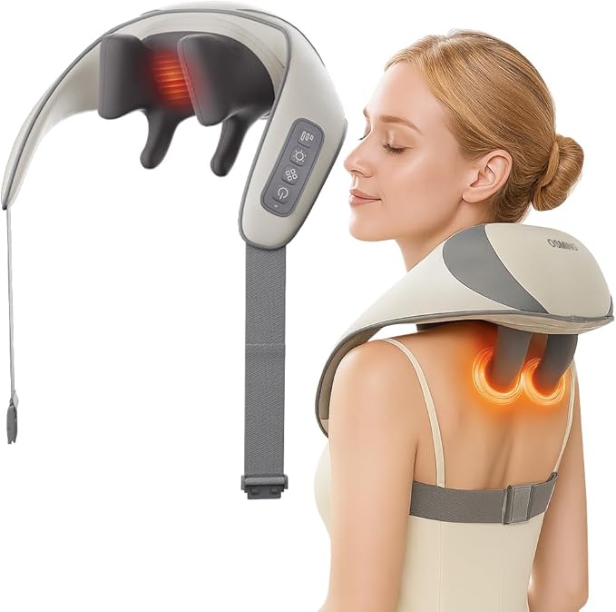 Shiatsu Neck and Shoulder Massager with Heat, 6D Deep Tissue Massager for Pain Relief, Cordless Portable Electric Kneading Massager for Home Office, Gift for Mom, Dad, Birthday, New Year