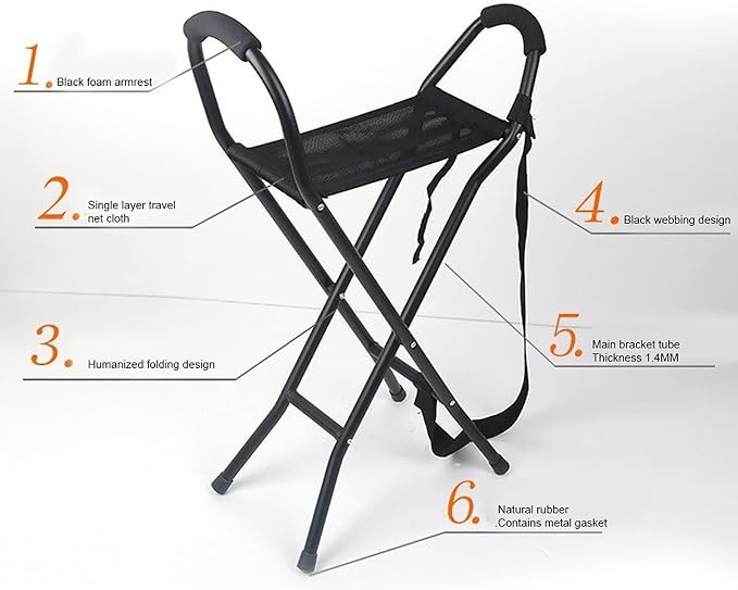 Walking Stick, Portable Walking Cane, Cane Chair, Quad Cane Stools and Folding, Folding Cane Chair for Elderly Seniors Women Men Rest Stool Outdoor