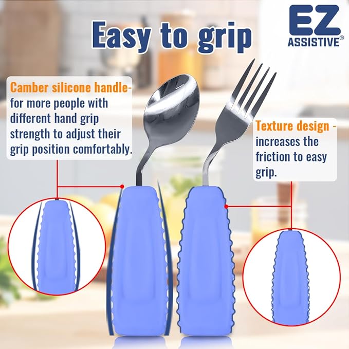 Adaptive Utensils, Weight Utensils for Tremors and Parkinson Patients, Utensil Set Spoon and Fork for Elderly (Left Hand - 1 Set Purple Spoon and Fork)