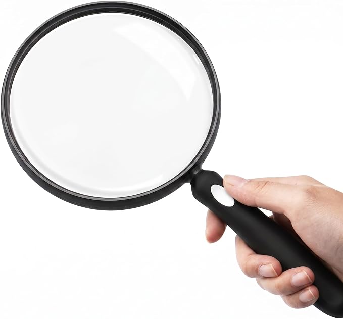 10X Large Magnifying Glass for Reading, Upgraded Handheld Magnifier with 5.12inch Anti-Glare Lens, Non-Slip Handle for Close Work, Seniors Reading, Kids Nature Exploration, Hobby Observation