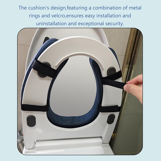 Toilet Seat Cushion Toilet Seat Riser with 2-inch High-Density Foam Performance Microfiber Fabric-Suitable for Standard,Elongated Toilets Bedside Commode(Dark Blue)