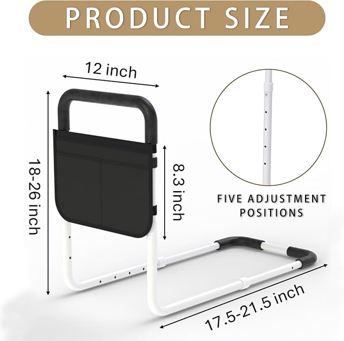 Double Bed Rails for Elderly Adults Safety, Bed Rails for Seniors, Dual Bed Handle Bedside Assist, Adjustable Bed Bar for Fall Prevention, Medical Bed Cane Fits Twin, Queen, Full, King Bed (2 Pack)