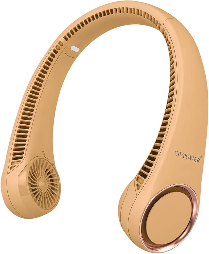 CIVPOWER Neck Fan: Portable Personal Neck Cooling Rechargeable Bladeless Fan - Hands Free 3 Speed 4000 mAh Battery USB Operated Wearable Headphone Design - Gift for Men Women Outdoor (Orange)