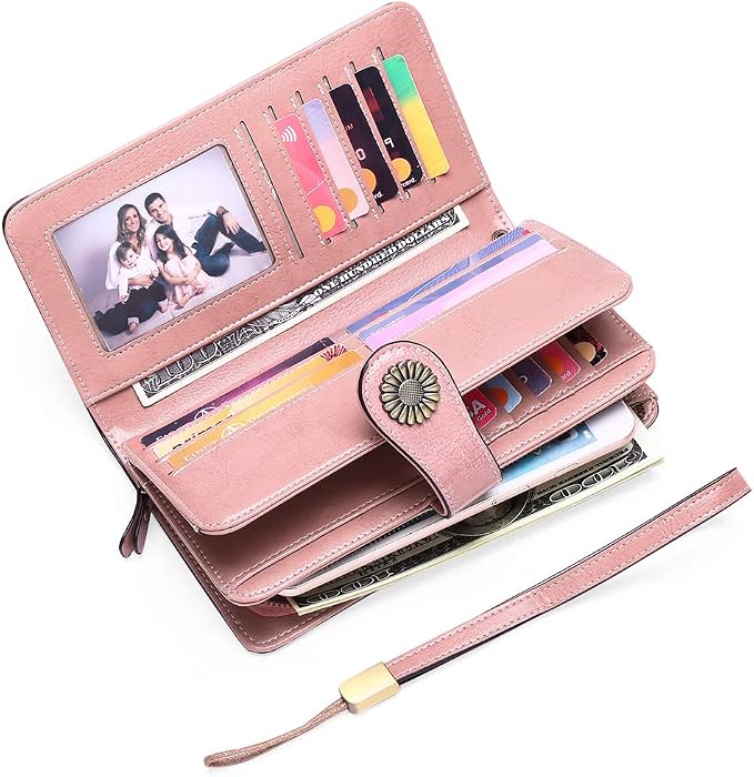 SENDEFN Wallets for Women Leather Credit Card Holder with RFID Blocking Large Capacity Wristlet | with RFID Blocking