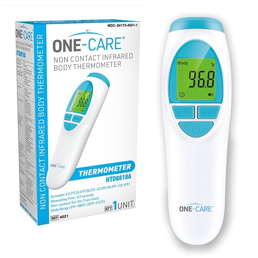 ONE-CARE Infrared Thermometer HTD8813C, Non-Contact, Forehead & Room | Homedics Thermometer, High Accuracy, Fast Reading, Body & Room Temp, Newborn Baby to Adult, Fever Alarm, Large Display