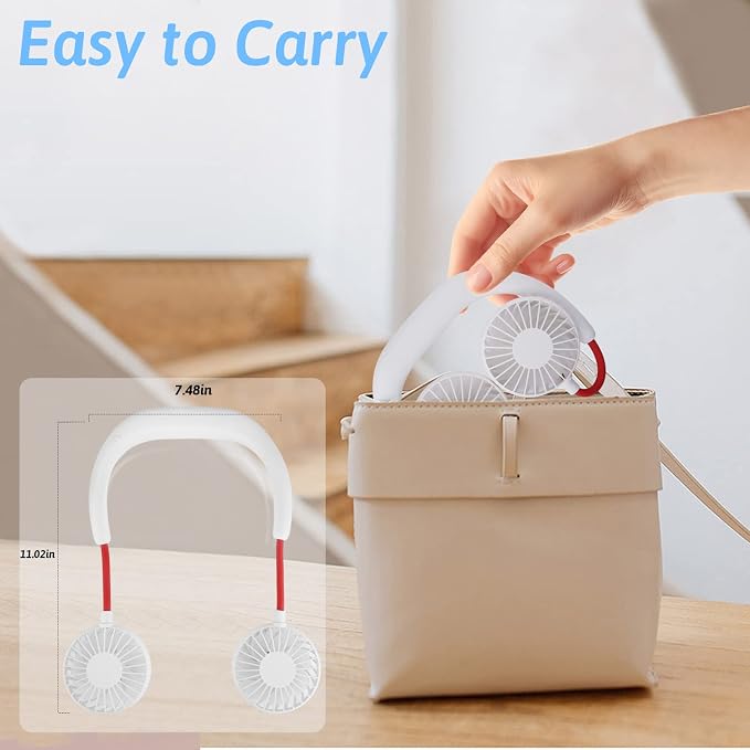 Haomaomao Portable Neck Fan 2500 mAh Rechargeable USB Hands-Free Mini Face Cooling Personal Double Headed Rotatable Small Fan for Working Office Reading Traveling Outdoor Sport