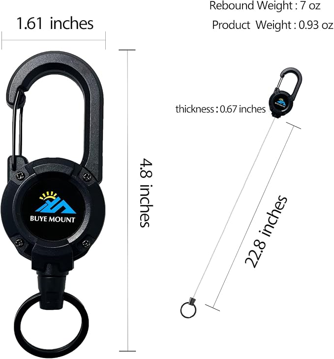 Yojaro Retractable Keychain Heavy Duty, Multitool Carabiner Badge Holder, Retractable Keychain Clip Id Holder, Upgraded 58cm Stainless Steel Cord, Suitable for Men and Women Black