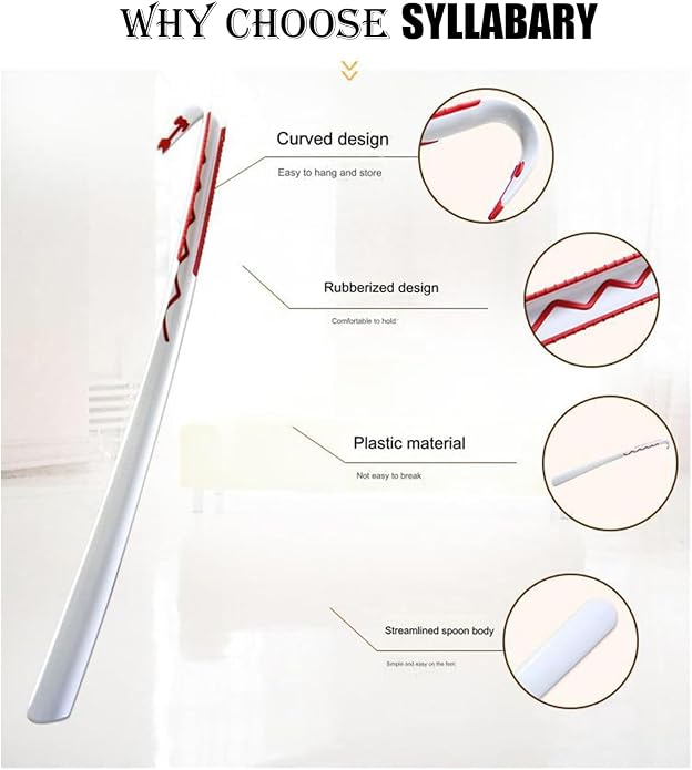 Long Handled Plastic Shoe Horn, 60cm / 23.7in, Unisex All Ages Use | Long Handle, For Taking Boots On and Off, Comfort Grip