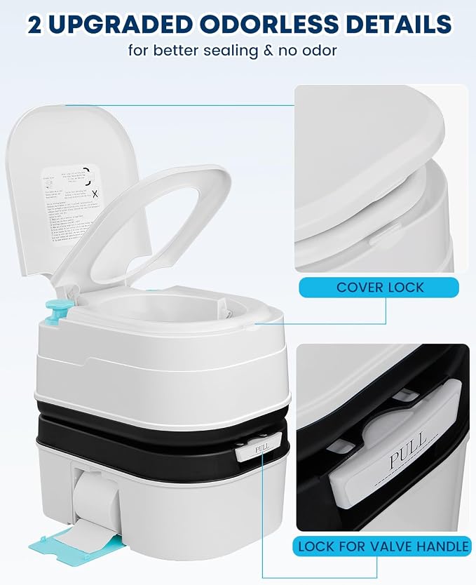 Kohree 6.34 Gal Portable Toilet for Camping, Large Capacity | Odorless, Leak-Proof, Detachable, Boat Porta Potty with Paper & Detergent Collection for Home Use, Camper, RV Travel