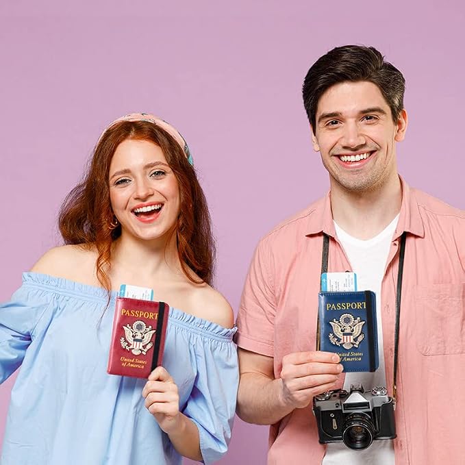 Passport Holder and Card Slot Combo RFID Blocking Leather Travel Passport Wallet for Men and Women US Passport Cover, Wine Red