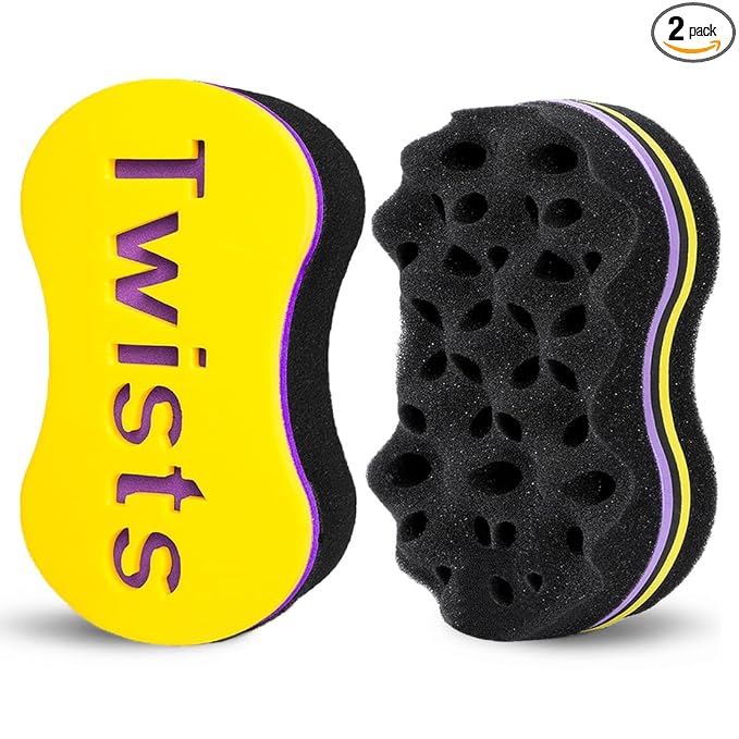2Pcs Yellow Curl Sponge Set for Men & Women - Small Holes Design, Two-Sided for Natural and Black Hair Styles, Twist Sponge Brushes