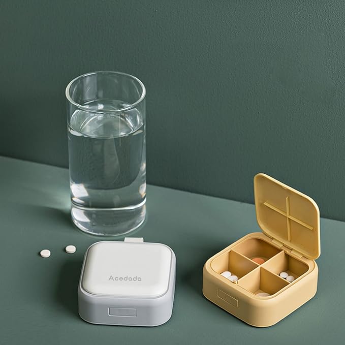 Small Pill Case, Cute Pill Box - Acedada Travel Daily Pill Organizer, Portable Pretty Pill Container for Purse Pocket, Compact Medicine Holder for Vitamins, Fish Oils, Supplements, White