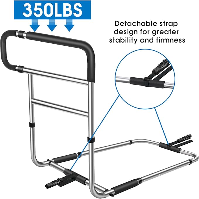 Bed Rails for Elderly Adults Safety, Stainless Steel Bed Assist Rail with Adjustable Side Railings for Seniors Bedside Fall Prevent Grab Bar with Storage Pocket, Fits King Queen Full Twin Bed