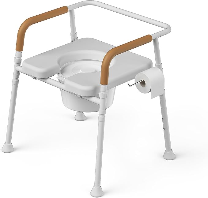 Bedside Commode with Padded Seat,Portable Toilet for Adults,Seniors | Height Adjustable, 350 lbs Capacity, Ideal for Seniors & Post-Surgery Recovery, Removable Bucket for Easy Cleaning