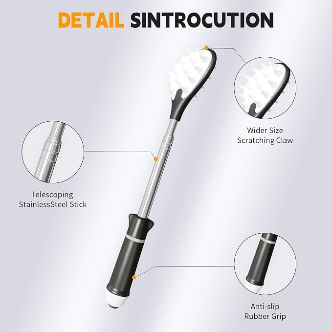 2Pc Back Scratcher for Adults | Back Itch Relieve | Extendable Scratcher for Men Women Portable and Lightweight Black