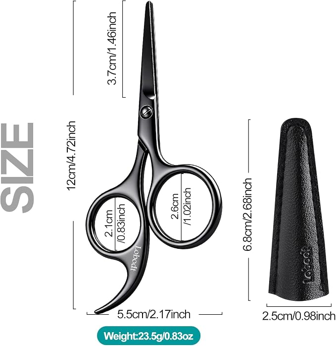 4.72-inch Professional Nose Hair Scissors,with rounded heads, Suitable for personal care, facial hair trimming, as well as ear, eyebrow, beard (black)