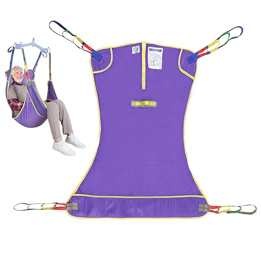 Full Body Patient Lift Sling for Bed, Shower, Chair Transfer- Ideal for Elderly, Senior, Disabled, Quick-Drying Mesh Fabric, Supports Up to 500lbs (Purple, Small)