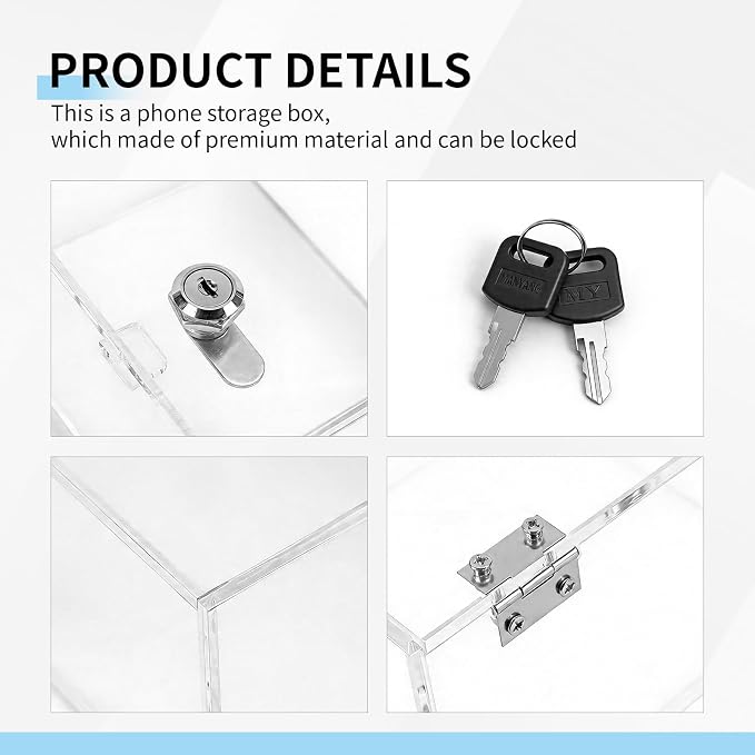 Clear Lock Box - Medium 8.3×5.1×3.5 Inches Acrylic Display Case with Lock, Transparent Lockbox with Keys for Secure Storage & Showcase