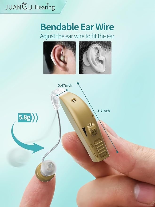 Hearing Aids for Seniors Rechargeable Invisible Behind The Ear Design with 20H Battery DSP Noise Reduction OTC Hearing Aids for Mild to Moderate Hearing Loss Easy Volume Control Not Amplifiers