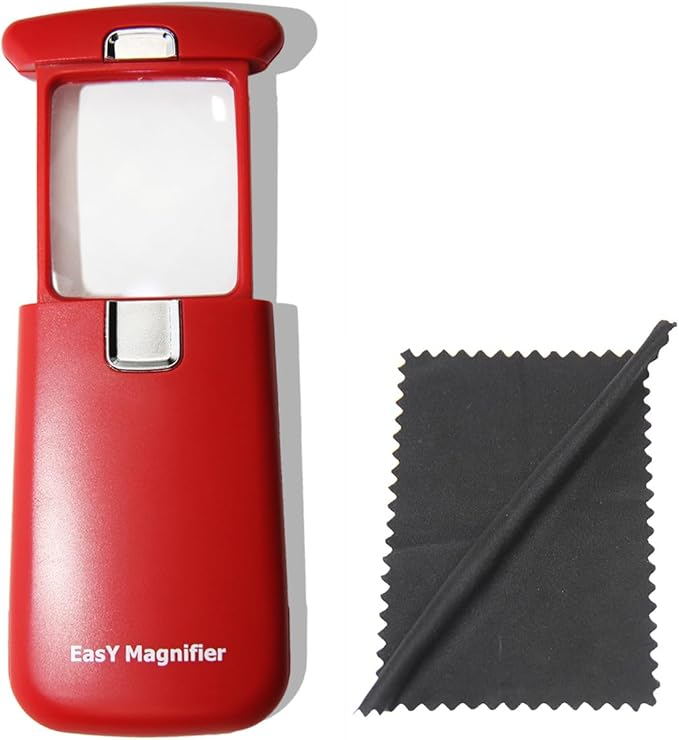 EasY Magnifier Small Pocket Magnifying Glass 3.0X with LED Light for Reading; Lighted Hand Held Coin Loupe; Mini Magnify Lens; Gifts for Seniors