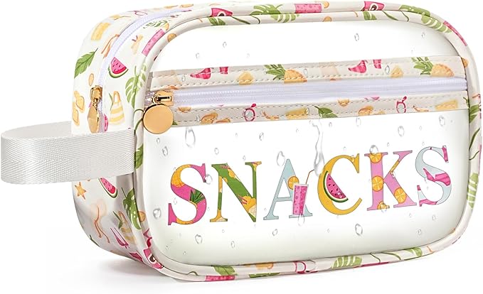COSHAYSOO Clear SNACKS Bags Travel Pouch for Women Girls Cute Summer Beach Vacation Pool Lake Day Must Have Essentials, Teens Camp Gym Sports Park Trip Accessories Gift Bag Stuffers