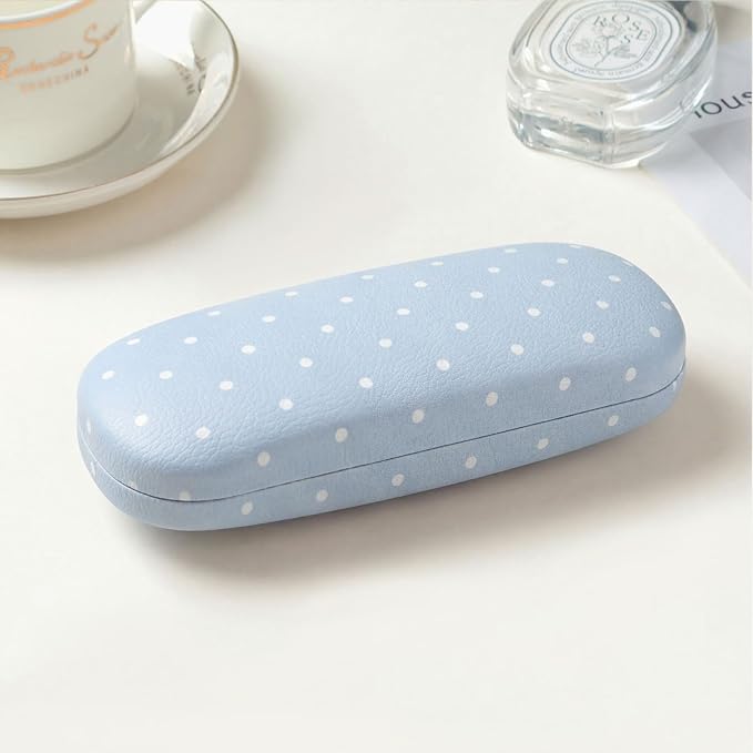 Glasses Case Hard Shell, Cute Sunglasses Case for Women Leather Protective Case for Eyeglass with Cleaning Cloth
