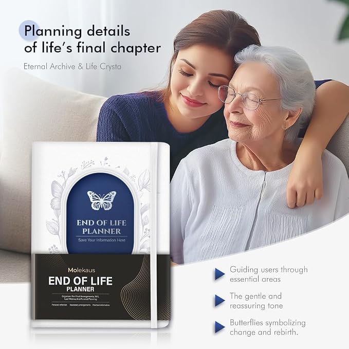 Molekaus End of Life Planner with Tabs, 7"x10" | Guided Estate Planning Organizer, Large Print, 120GSM Thick Paper, Inner Document Pockets for Final & Legal Affairs, White