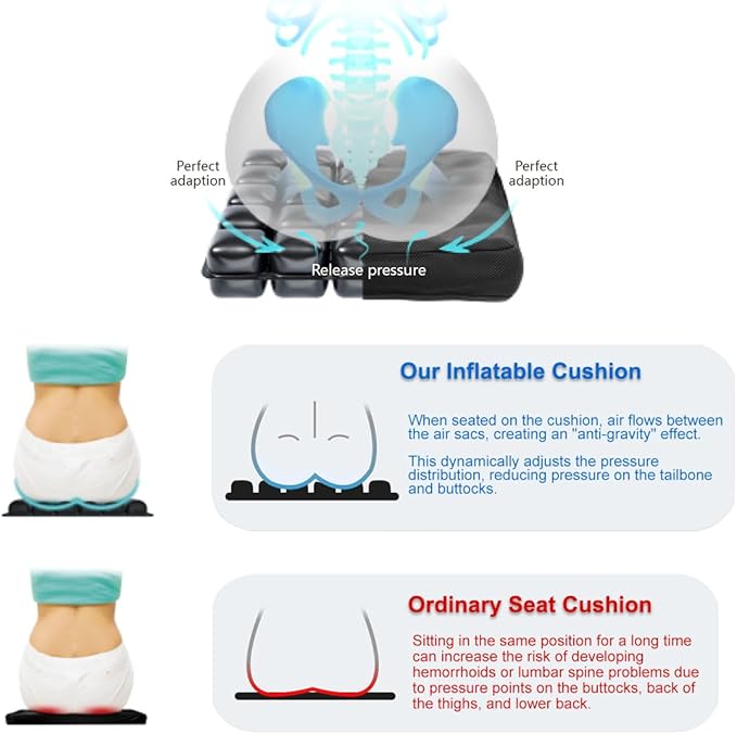 17x17 Inch Inflatable Wheelchair Cushion for Pressure Sores on Buttocks - Pressure Relief Air Seat Cushion Ideal for Seniors, Elderly & Wheelchair Users