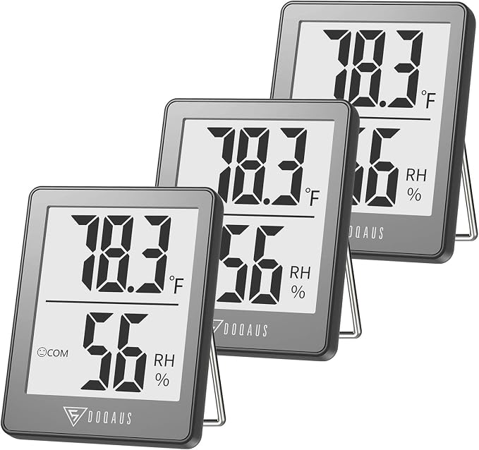 DOQAUS 3 Pack Digital Hygrometer Indoor Thermometer Humidity Monitor, Grey | Humidity Meter Mini Hygrometer with Accurate Temperature and Humidity Monitor for House, Baby Room, Greenhouse, Incubator