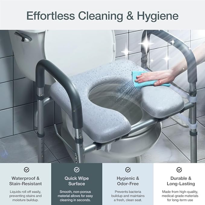 Medical King Toilet Seat Riser for Seniors, Adjustable, Gray, Heavy Duty up to 400 lbs
