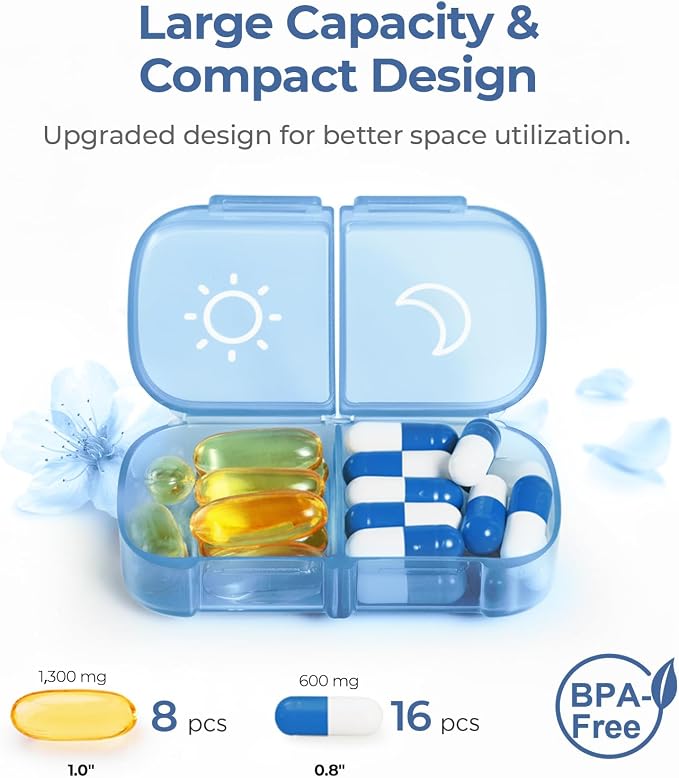 AUVON XL Weekly Pill Organizer 2 Times a Day, AM PM Pill Case with One-Side Large Opening for Easy to Use, Pill Box 7 Day Travel Medication Organizer for Medications, Vitamins, Fish Oils, Supplements