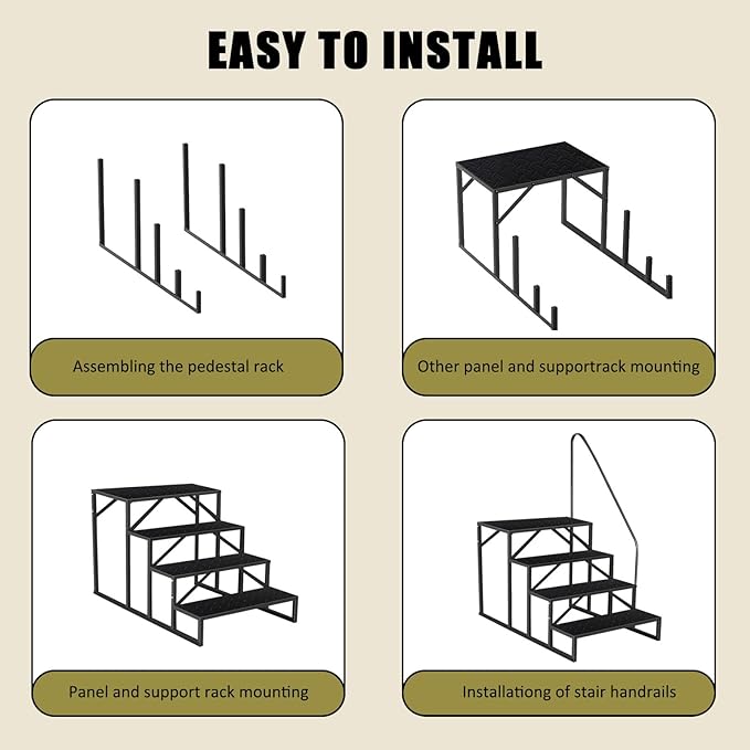 Step Ladder, Step Stool with Handle, Heavy Duty Pool Ladder Above Ground 660Lbs, Camper Steps Outdoor Steps RV Stairs for Reaching High, Portable Home Stairs for Travel Trailer (4 Step, Single Handle)
