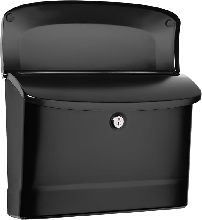 Architectural Mailboxes Princeton™ Locking, Wall-Mounted Mailbox for Outside, Metal Galvanized Steel Medium Mail Box with Lock and Key Drop Box, Black