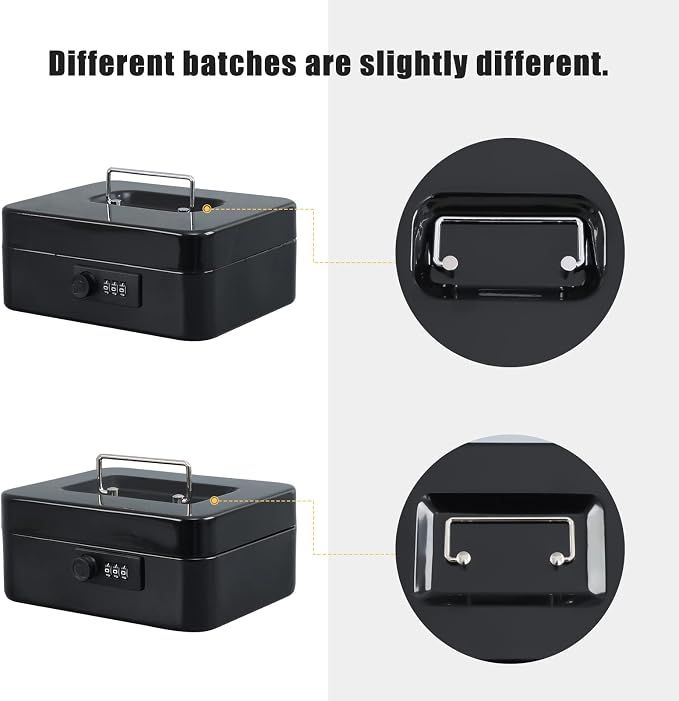 xydled Steel Cash Box Safe with Combination Lock,Money Safe Box with Removable Coin Tray,Medium,7.87"x 6.30"x 3.54",Black