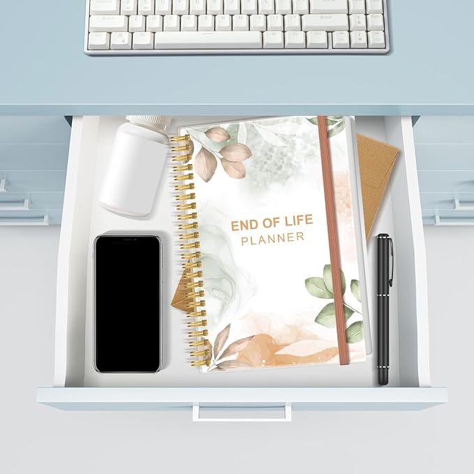 End of Life Planner – Final Arrangements Organizer for Beneficiary, Will Preparation, Last Wishes & Funeral Planning, 5.8" x 8.5", Rose Leaf