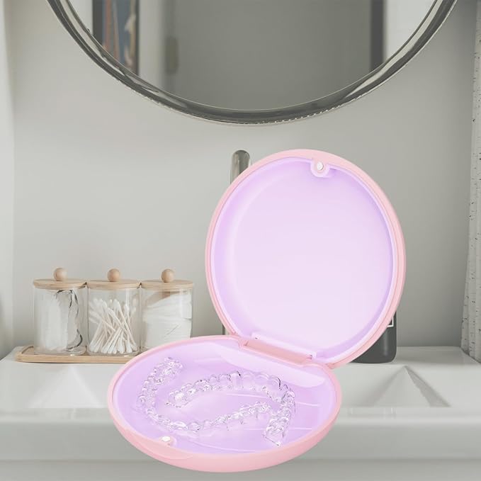 2 Retainer Case, Slim Aligner Cases for Invisalign, Mouthguard Case with Removal Tools& Aligners Chewies& Brush, Removable Inner Tray Silicone for Easy Cleaning (Pink-2pcs)