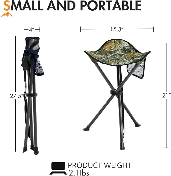 Portal Tall Folding Tripod Stool Portable Tripod Chair for Outdoor Camping | Portable Outdoor Design; Durable Construction; Easy Setup & Storage;Color: Camo