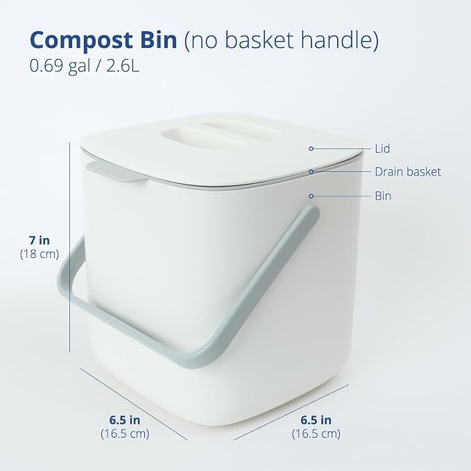 Blue Ginkgo Kitchen Compost Bin, 2.6L Countertop Compost Bin, White | Odor-Tight. Filter-Free. Dishwasher Safe. (Standard)