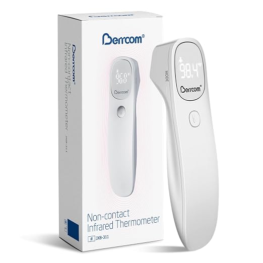Berrcom Non Contact Infrared Thermometer Digital Forehead Thermometer for Adults and Kids Temperature Thermometer 3 in 1 with Fever Alert Touchless Baby Thermometer Large LED Display